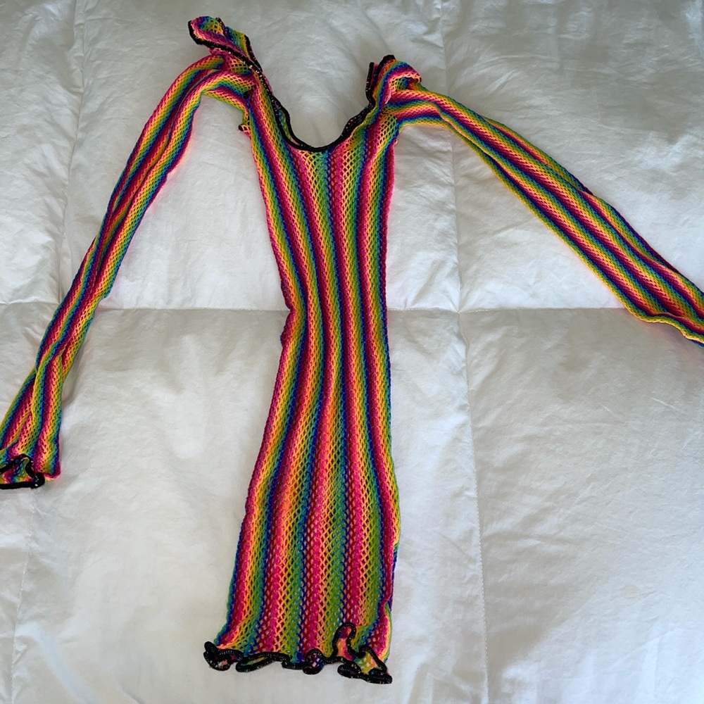 Rainbow mesh cover up